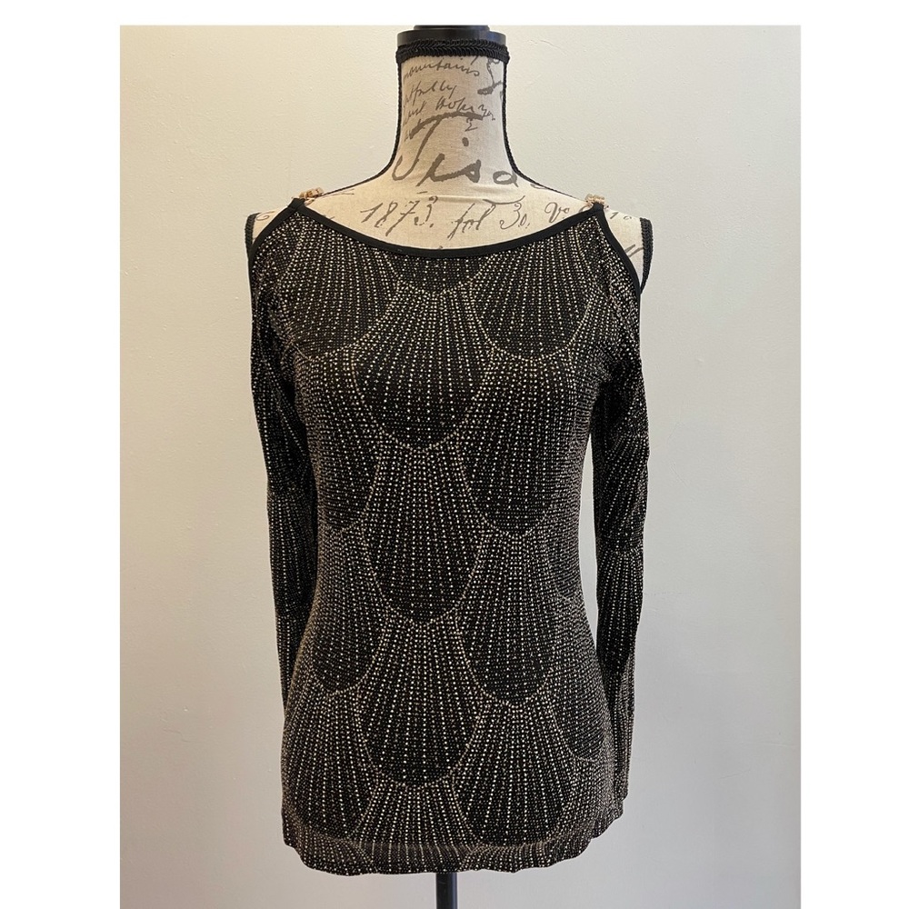 Venus Black Glitter Long Sleeve DressyTop Small